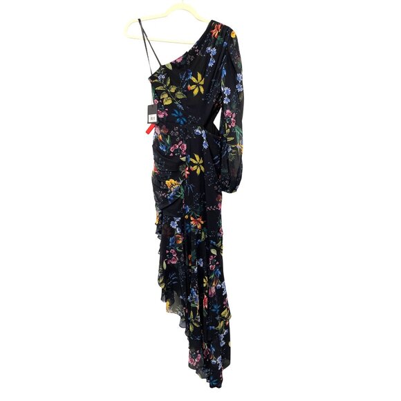 Mac Duggal 55668 Black Floral One Shoulder Cut Out Maxi Dress Formal NWT Sz 0 - Picture 6 of 10
